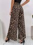 Women's  Elastic Waist H-Line Wide Leg Pants Daily Going Out Pants Deep Brown Casual Split Joint Leopard Spring/Fall Pants