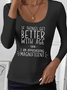 U-Neck Letter Pattern Simple T-Shirt