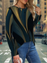 Women's Long Sleeve T-shirt Spring/Fall Dark Blue Abstract Printing Jersey Crew Neck Daily Going Out Casual Top