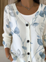 Women's Floral Print Casual Long Sleeve V-Neck Knitted Button Cardigan