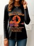 Halloween Women's T shirt Long Sleeve Graphic Letter Witch Vintage