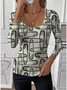 Tight U-Neck Simple Abstract T-Shirt