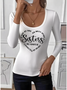 Simple Tight Letter Pattern U-Neck T-Shirt