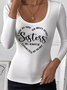 Simple Tight Letter Pattern U-Neck T-Shirt