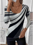 U-Neck Simple Geometric Tight T-Shirt