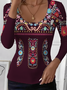 Tight Simple U-Neck Floral T-Shirt