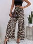 Women's  Elastic Waist H-Line Wide Leg Pants Daily Going Out Pants Deep Brown Casual Split Joint Leopard Spring/Fall Pants