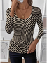 U-Neck Simple Geometric Tight T-Shirt