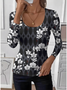 U-Neck Floral Simple Tight T-Shirt