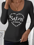 Simple Tight Letter Pattern U-Neck T-Shirt