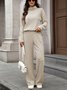 Women's Split Joint Plain Daily Going Out Two-Piece Set Apricot Casual Spring/Fall Top With Pants Matching Set
