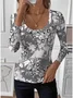 Simple Paisley Tight U-Neck T-Shirt