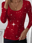 U-Neck Gradient Pattern Simple Tight T-Shirt