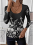 U-Neck Floral Simple Tight T-Shirt