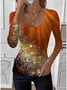 U-Neck Gradient Pattern Simple Tight T-Shirt