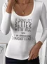 U-Neck Letter Pattern Simple T-Shirt
