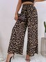Women's  Elastic Waist H-Line Wide Leg Pants Daily Going Out Pants Deep Brown Casual Split Joint Leopard Spring/Fall Pants