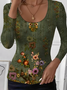 Tight Simple U-Neck Floral T-Shirt