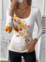 U-Neck Tight Maple Leaf Simple T-Shirt