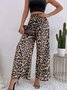 Women's  Elastic Waist H-Line Wide Leg Pants Daily Going Out Pants Deep Brown Casual Split Joint Leopard Spring/Fall Pants