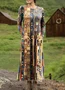 Women's Maxi T-shirt Dress Holiday Casual Bohemian Style Holiday Date Regular Fit Ethnic Pattern Geometric Long Sleeves Round U Neck