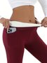 Plain Regular Fit Casual Fleece Lined Sports Style Leggings Warm High-waisted Slim Fit Casual Sports Pants With Pockets Leggings
