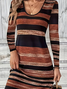 Women's Tee Dress Sundress Casual Regular Fit Graphic Geometric Stripe Long Sleeve Crew Neck Brown