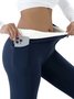 Plain Regular Fit Casual Fleece Lined Sports Style Leggings Warm High-waisted Slim Fit Casual Sports Pants With Pockets Leggings