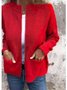 Stand Collar Casual  Sweater Knitted Stand Collar Zipper Coat Loose Pocket Jacket