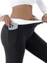 Plain Regular Fit Casual Fleece Lined Sports Style Leggings Warm High-waisted Slim Fit Casual Sports Pants With Pockets Leggings