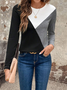 Women's Long Sleeve T-shirt Spring/Fall Black-white Multicolor Block Printing Jersey Crew Neck Daily Going Out Casual Top