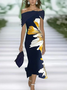 Women's Cap Sleeve Summer Purplish blue Floral Printing Cold Shoulder Daily Going Out Vintage Maxi H-Line Dress
