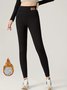 Plain Regular Fit Casual Fleece Lined Sports Style Leggings Warm High-waisted Slim Fit Casual Sports Pants With Pockets Leggings