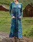 Women's Maxi T-shirt Dress Vacation Casual Bohemian Style Holiday Date Regular Fit Floral Pattern Geometric Long Sleeves Round U Neck