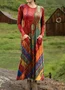 Women's Maxi T-shirt Dress Holiday Casual Bohemian Style Holiday Date Regular Fit Ethnic Pattern Geometric Long Sleeves Round U Neck