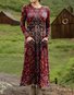Women's Maxi T-shirt Dress Vacation Casual Bohemian Style Holiday Date Regular Fit Floral Pattern Geometric Long Sleeves Round U Neck