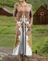 Women's Maxi T-shirt Dress Vacation Casual Bohemian Style Holiday Date Regular Fit Floral Pattern Geometric Long Sleeves Round U Neck
