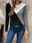 Women's Long Sleeve T-shirt Spring/Fall Black-white Multicolor Block Printing Jersey Crew Neck Daily Going Out Casual Top