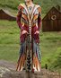 Women's Maxi T-shirt Dress Vacation Casual Bohemian Style Holiday Date Regular Fit Floral Pattern Geometric Long Sleeves Round U Neck