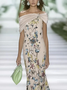 Women's Cap Sleeve Summer Apricot Floral Printing Cold Shoulder Daily Going Out Vintage Maxi H-Line Dress