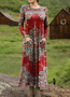 Women's Maxi T-shirt Dress Holiday Casual Bohemian Style Holiday Date Regular Fit Ethnic Pattern Geometric Long Sleeves Round U Neck