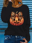 Women's Long Sleeve T-shirt Spring/Fall Black Halloween (pumpkin) Printing Jersey Crew Neck Daily Going Out Casual Top