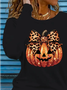 Women's Long Sleeve T-shirt Spring/Fall Black Halloween (pumpkin) Printing Jersey Crew Neck Daily Going Out Casual Top