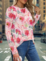 Women's Long Sleeve T-shirt Spring/Fall Pink Floral Printing Jersey Crew Neck Daily Going Out Casual Top