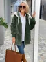 Women's autumn and winter warm plush patchwork zipper pocket hooded loose thick coat