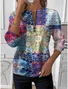 Women's Multicolor Geometric Floral Long Sleeve Center Front Zip Casual Sweatshirt Regular Top