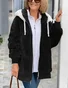 Women's autumn and winter warm plush patchwork zipper pocket hooded loose thick coat