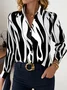 Women's Long Sleeve Shirt Spring/Fall Black-white Abstract Buckle Shirt Collar Regular Sleeve Daily Going Out Casual Top