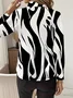 Women's Long Sleeve Shirt Spring/Fall Black-white Abstract Buckle Shirt Collar Regular Sleeve Daily Going Out Casual Top