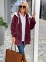 Women's autumn and winter warm plush patchwork zipper pocket hooded loose thick coat